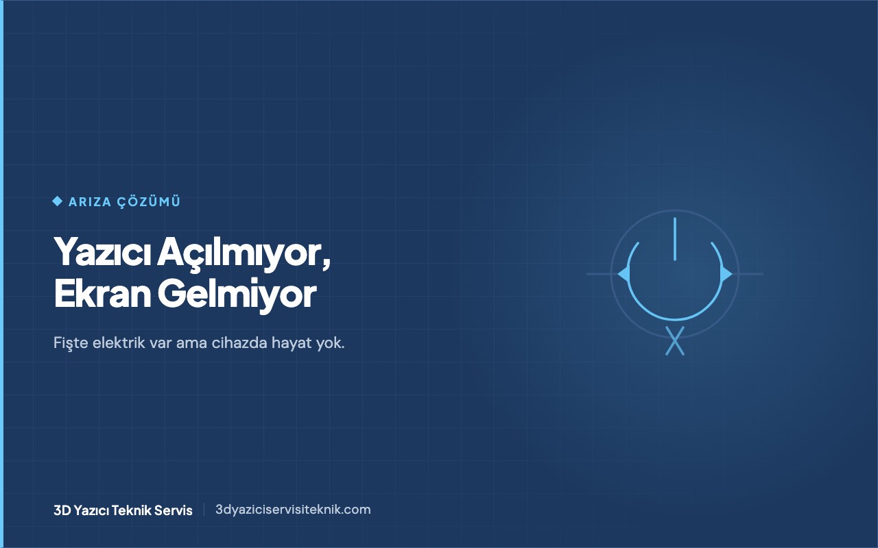 3D yazıcı hiç açılmıyor sorunu temsili kapak görseli — güç sembolü ve kopuk devre çizimi